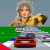 Montagem de elementos do anime de Saint Seiya e do jogo Top Gear 2